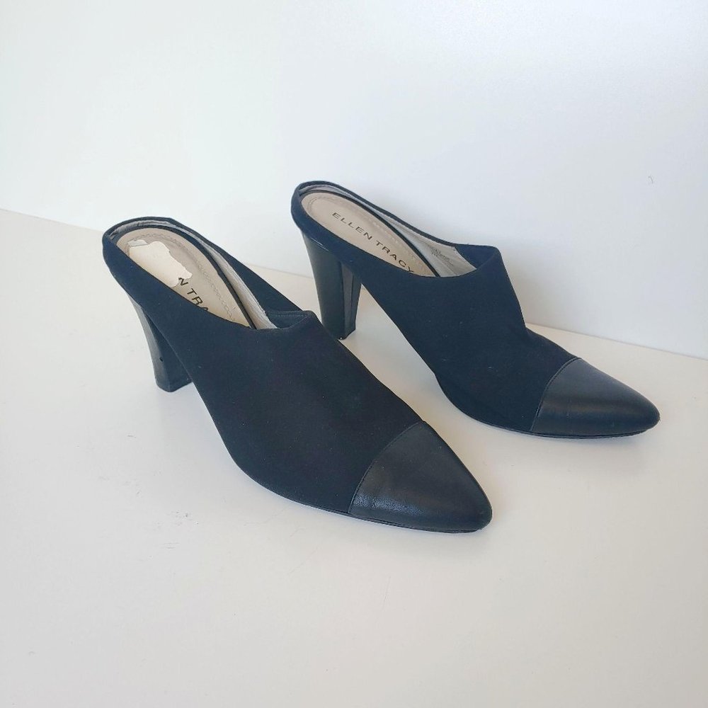 Ellen Tracy Size 7 Lucky Slip On Mule Black Cone Heel Y2K Almond Toe